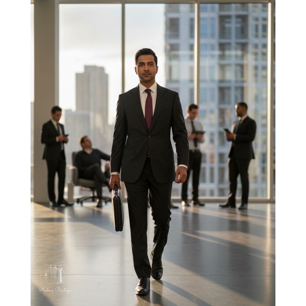 C&R Clothiers Men 40R Suit 100% Wool Dark Gray Striped 2pc Professional Business